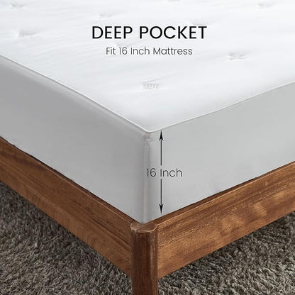Simple&Opulence Cooling Quilted Mattress Pad – Fitted Sheet Mattress Protector Cover with Elastic Corners, Soft & Breathable, 16 Inch Deep Pocket (White, Twin)