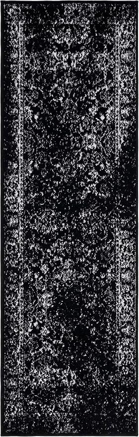 SAFAVIEH Adirondack Collection Runner Rug - 2'6" x 8', Black & Ivory, Distressed Vintage Floral Design, Non-Shedding & Easy to Clean, Ideal for Hallway, Foyer, Entryway, Bedroom (ADR109Z)