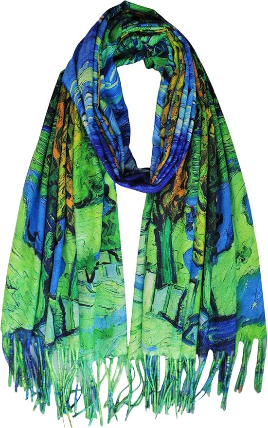 VENVSBEE Reversible Scarf Soft Large Shawl Wrap Blanket Double Sided Art Print Warm Pashmina Stoles Klimt Van Gogh Gifts