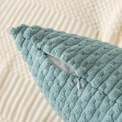 Kevin Textile 12x24 Inch Pillow Cover 1 Pack Boho Decorative Soft Striped Corduroy Lumbar Farmhouse Accent Rectangle Cushion Case for Living Room Couch Sofa Bed, Dusty Green