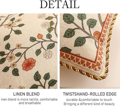 ISAENNE Design Linen Classic Throw Pillow Covers 12"x20", French Farmhouse Rectangle Cushion Covers with Orange White Floral Pattern Decor Pillowcases for Bed,Living Room,Outdoor,Car