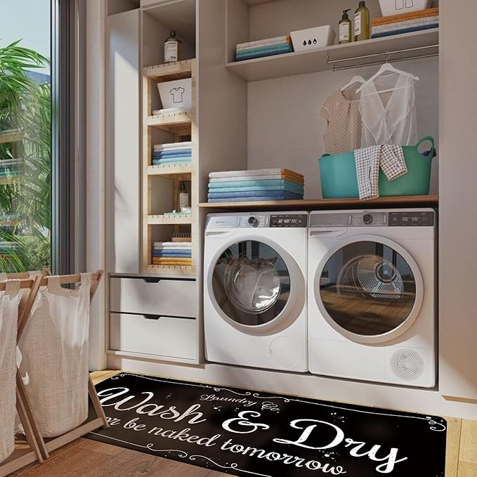 Laundry Room Rug Non Slip Floor mats Farmhouse Large Laundry Rugs for Laundry Runner Room Mat Washer and Dryer Carpet Laundry Room Decor 20x59inch(Black)