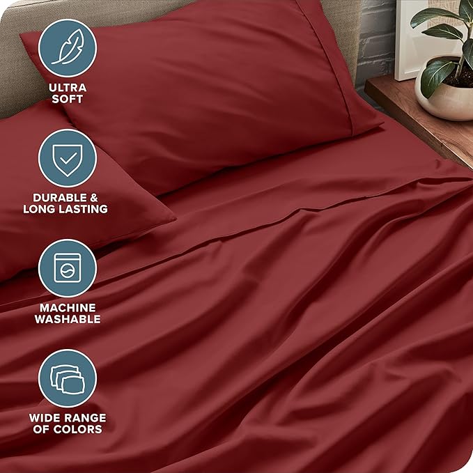 Bare Home Full Extra Long Sheet Set - 1800 Ultra-Soft Microfiber Full XL Bed Sheets - Double Brushed - Deep Pockets - Easy Fit - 4 Piece Set - Bed Sheets (Full XL, Rosewood)