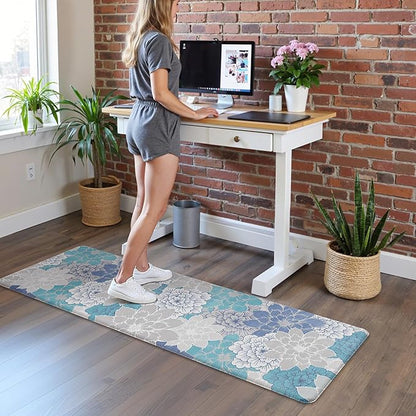 GENIMO Kitchen Mats for Floor, Kitchen Rugs Non Slip Washable, Waterproof Cushioned Anti Fatigue Mat, Floral Runner Rug for Laundry, Sink, Office, Home, 23.6"x71", Sky Blue