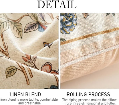 ISAENNE Design Square Floral Linen Throw Pillow Covers 18"x18" Pack of 2, Yellow Pink Flower Pattern Cushion Covers Decor Pillowcases for Bed,Living Room,Outdoor,Car