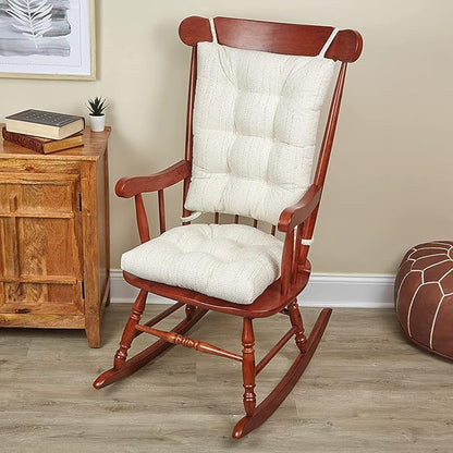 Klear Vu Omega Non-Slip Rocking Chair Cushion Set, Assembled in USA, Thick Padding & Tufted Design, Includes Seat Pad & Back Pillow with Ties, 17x17 Inches, 2-Piece Set, Tyson Birch