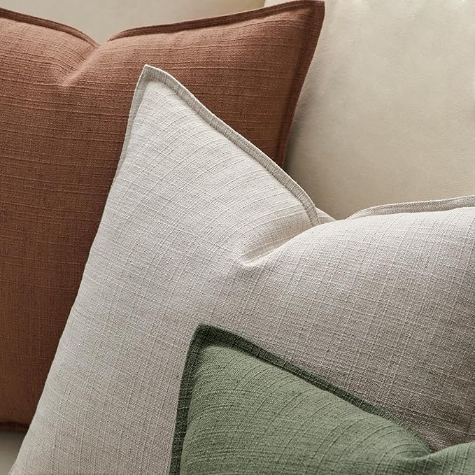 MIULEE Decorative Euro Sham Pillow Covers 26x26, 2 Pack Large Boho Farmhouse Neutral Throw Pillows for Bed, Thick Textured Modern Linen Cushion Cases Couch Sofa Living Room Home Decor, Natural Linen