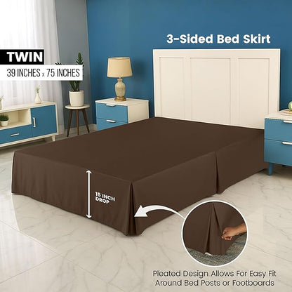 Utopia Bedding Twin Bed Skirt - Soft Quadruple Pleated Ruffle - Easy Fit with 15 Inch Tailored Drop - Hotel Quality, Shrinkage and Fade Resistant (Twin, Brown)