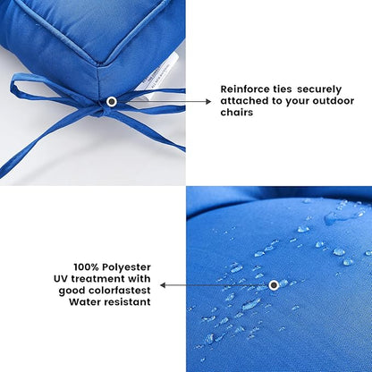 ARTPLAN Outdoor Seat Cushion,Square Thick Tufted Pure Chair Cushion for Patio Wicker Chair with Tie,Set of 2,19"x19"x5"，Navy Blue