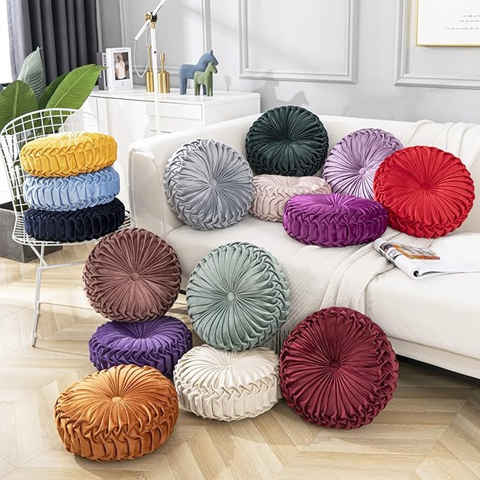 HLOVME Throw Pillow for Couch Decorative 3D Pumpkin Round Velvet Cushion for Sofa Bed Chair Floor 15”X15”, Light Green
