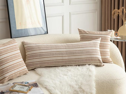 Decorative Boho Lumbar Pillow Covers, Modern Farmhouse Couch Pillowcase, 14 x 36 Long Accent Body Throw Pillow Covers, Sofa Bed Living Room Decor Cushion Case, Brown and Beige, Pack of 1