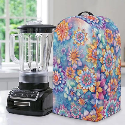 Mandala Flower Blender Dust Cover with Drawstring, Stand Mixer or Coffee Maker Appliance Covers, Anti Fingerprint Polyester Dust Proof Stain Resistant Blender Cover for Kitchen