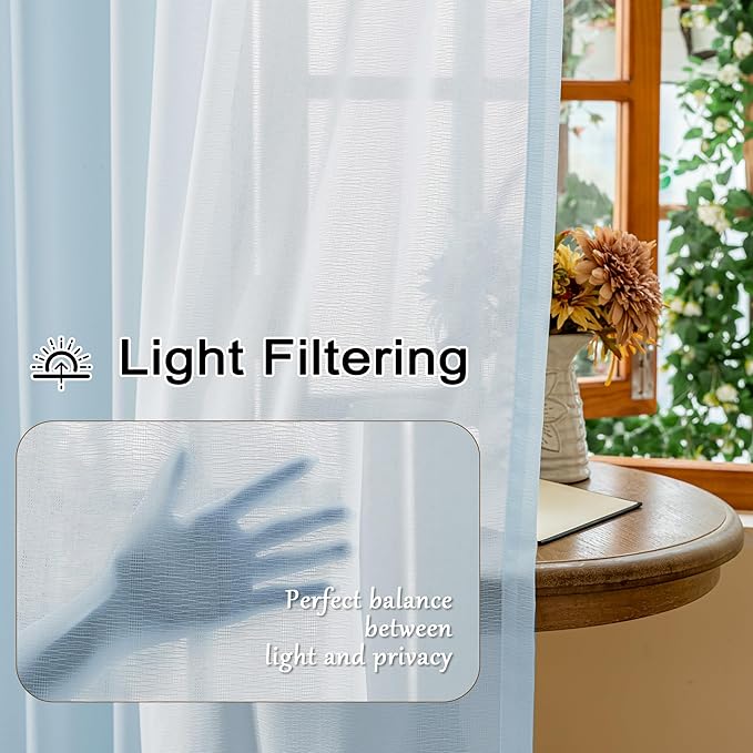 Light Blue Sheer Pleated Curtains 84 Inch Length for Kids Room Soft Touch Airy Breathable Tree Branch Textured Light Filter Pinch Pleat Drapes with Ajustable Hooks, Sky Blue, 42"W x 84"L, 2 Panels