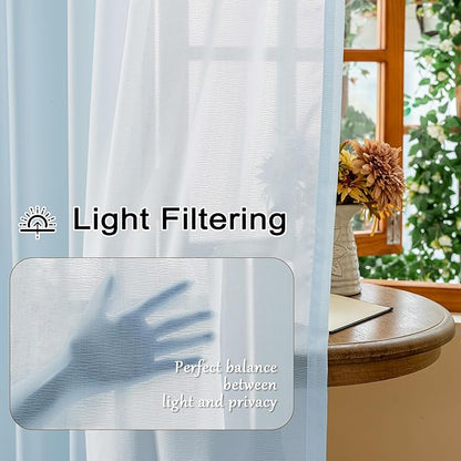 MAIHER 108 Inch Length Sheer Pleated Drapes 9ft Curtain Panels Soft Touch Light Filtering Light Blue Pinch Pleat Curtains with Hooks for Bedroom Living Room, Sky Blue, 42" W x 108" L, 2 Panels