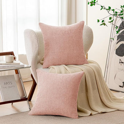 a moment Pink Chenille Throw Pillow Covers 16x16 Inch Pack of 2 Modern Decorative Throw Pillow Covers Farmhouse Cross Covers Home Decor for Sofa Bedroom Living Room