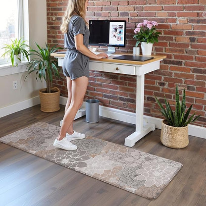 GENIMO Kitchen Mats for Floor, Kitchen Rugs Non Slip Washable, Waterproof Cushioned Anti Fatigue Mat, Floral Runner Rug for Laundry, Sink, Office, Home, 23.6"x71", Taupe Grey