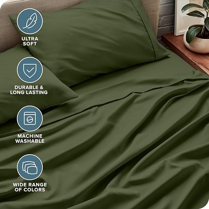Bare Home Full XL Sheet Set - Luxury 1800 Ultra-Soft Microfiber Full Extra Long Bed Sheets - Double Brushed - Deep Pockets - Easy Fit - 4 Piece Set - Bedding Sheets & Pillowcases (Full XL, Cypress)