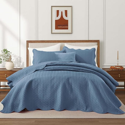 IR Imperial Rooms 8 Pack Quilt King Size Bedding (106" x 96") - Bulk Wholesale for Hotels, Guest Bedroom & Airbnbs - Lightweight Microfiber Reversible Embossed Quilts Bedspread (Light Blue)