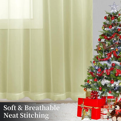 Sheer Curtains 72 Inches Long 2 Panels, Rod Pocket Short Curtain for Kitchen, Bedroom, Cafe Window(Sage Green 38" W x 72" L)