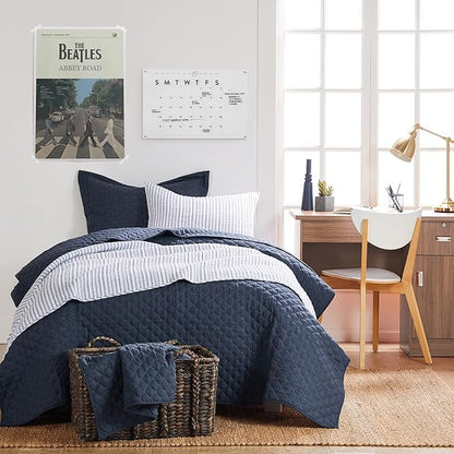 Levtex Home Tobago Stripe Blue Reversible King/Cal King Quilt Set (106x92in) and 2 Pillow Shams (36x20in) - Striped - Blue, White - Cotton King Size Quilt Bedding Set - Lightweight, Soft, Pre-Washed