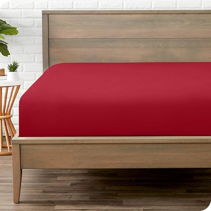 Bare Home Fitted Bottom Sheet Twin Size - Premium 1800 Microfiber - Ultra-Soft Hotel Luxury - Deep Pocket - Durable and Long Lasting - Fitted Sheet (Twin, Red)