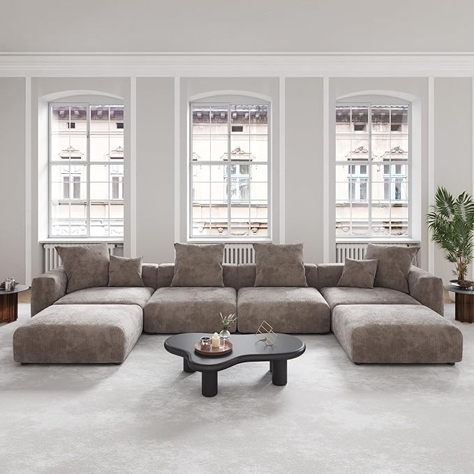 JACH 181" Oversized Modular Sectional Sofa, U-Shaped Deep 4-Seats Sectional Couch with Chaise Ottomans, Huge Plus Convertible Sofas, Corduroy Minimalist Couches for Living Room, Light Brown