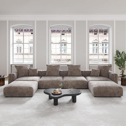 JACH 181" Oversized Modular Sectional Sofa, U-Shaped Deep 4-Seats Sectional Couch with Chaise Ottomans, Huge Plus Convertible Sofas, Corduroy Minimalist Couches for Living Room, Light Brown
