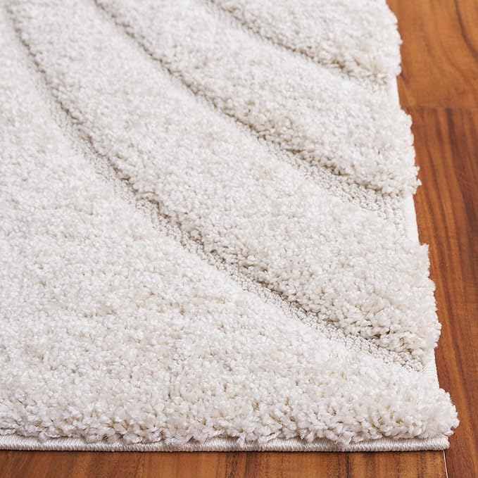 SAFAVIEH Florida Shag Collection Area Rug - 8' Square, Creme & Creme, Non-Shedding & Easy Care, 1.2-inch Thick Ideal for High Traffic Areas in Living Room, Bedroom (SG471-1111)