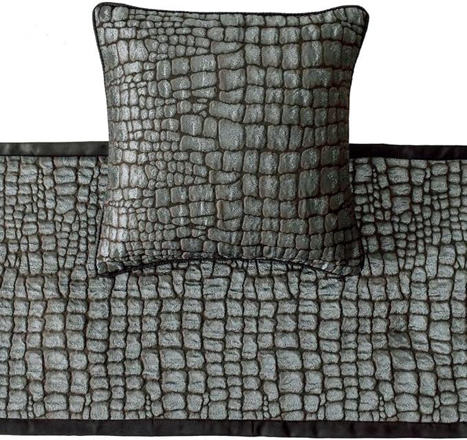 The HomeCentric King/Queen/Twin Blue & Grey Designer CA King 86"x18" Bed Runner with 2 Pillow Cover, Animal Mystery Bed Scarf on Silk Fabric - Animal Mystery