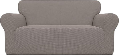 Easy-Going Stretch Loveseat Slipcover 1-Piece Sofa Cover Furniture Protector Couch Soft with Elastic Bottom for Kids Polyester Spandex Jacquard Fabric Small Checks (Loveseat, Taupe)
