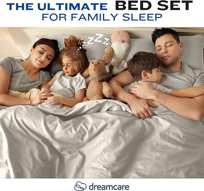 DREAMCARE California King Sheet Sets – 4 pcs Cooling Sheets – up to 21” Deep Cal King Sheets – Hotel Luxury Sheets & Pillowcases – Superior Softness 100% Fine Microfiber with Side Pocket – Ivory