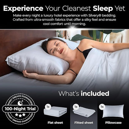 Silvery Silver Infused Bed Sheets Set - Award-Winning Self-Cooling Fabric with Self-Cleaning Silvery Technology™ That Stays Fresh 3X Longer for Hygienic Sleep (Gray, Twin XL)