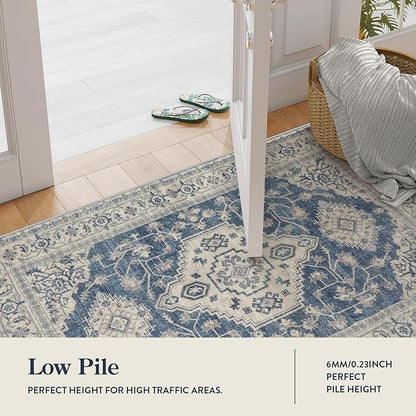 Lahome Oriental Hallway Runner Rug, 2.5x10 Washable Runner Ultra-Thin Hallway Rug for Bedroom Entryway, Soft Long Carpet for Kitchen Bathroom ‎Laundry Room, Blue
