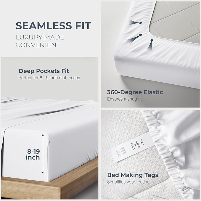 THREAD SPREAD 100% Egyptian Cotton Sheets Queen Size - 1500 Thread Count 4 PC Queen Sheet Set Egyptian Cotton, Sateen Weave Luxury Sheets Queen Size, High Thread Count Sheets, 17" Deep Pocket - White