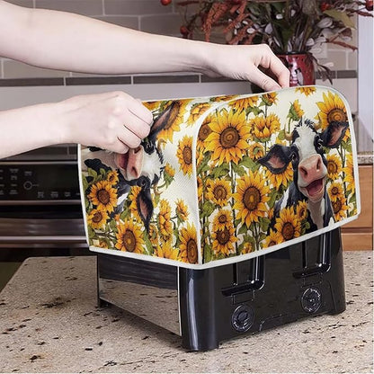 Sunflower Cow Printed Toaster Cover - 2 Slice Bread Maker Protector, Anti Fingerprint Oven Dust Cover for Small Kitchen Appliances