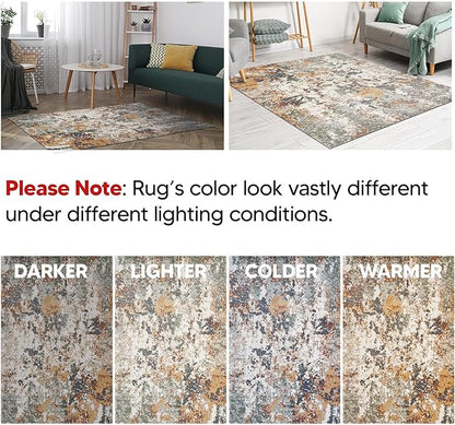 Keen Home Design Area Rugs - 8ft Round Non-Shedding, Abstract Rugs for Kitchen, Living Room, Bedroom, Dining Room, Entryway - Size: 7'10" Square, Multi