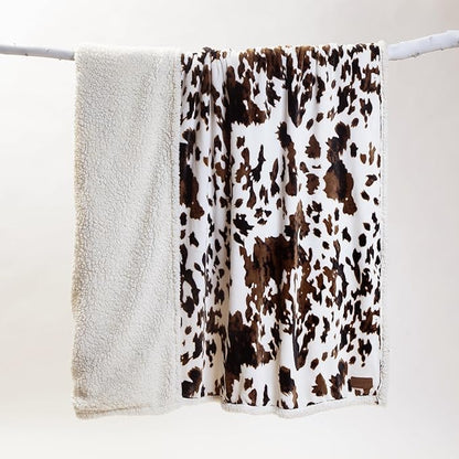 CARSTENS, INC. Wrangler Ultra Premium Super Soft Plush Sherpa Fleece Oversized Throw Blanket 54" x 68", Tri-Color Cowhide