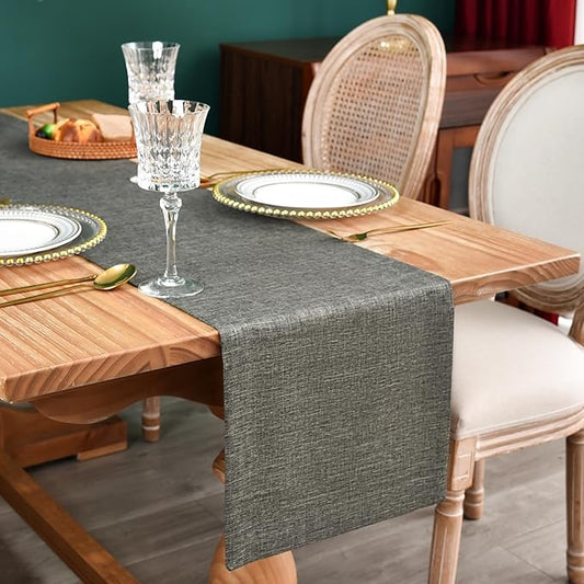 NEWISHER Farmhouse Rustic Table Runner Dark Grey Rectangular Table Runners Faux Linen Table Runner for Everyday Use Kitchen Dining Party Table 13x90 Inch