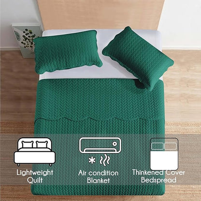 IR Imperial Rooms California King Quilt Bedding Set Size (118"x106") + 2 Pillow Shams (20" x 36"+ 2") - 3 Pcs All Season Reversible Microfiber Coverlet Embossed Quilt Bedspread (Emerald)