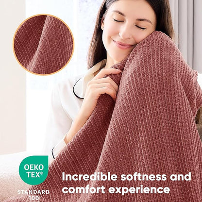inhand Coral Pink Throw Blanket for Couch Bed,Chunky Chenille Woven Soft Warm Christmas Blankets Gifts for Women with Tassels, Cozy Boho Farmhouse Fall Winter Decor,60"x80",Medium Thick