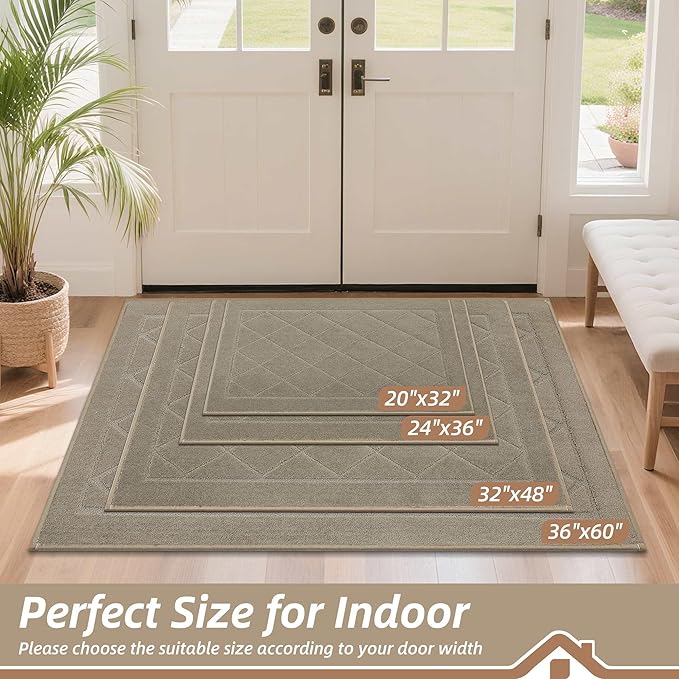 BEQHAUSE Dirt Trapper Door Mat 24" x 36", Doormat Non-Slip Entryway Rugs Washable, Dog Door Mat Stain Resistant and Absorbent Welcome Floor Mat for Front Back Door, Muddy Wet Shoes & Paws, Beige