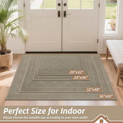 BEQHAUSE Dirt Trapper Door Mat 20" x 32", Doormat Non-Slip Entryway Rugs Washable, Dog Door Mat Stain Resistant and Absorbent Welcome Floor Mat for Front Back Door, Muddy Wet Shoes & Paws, Beige