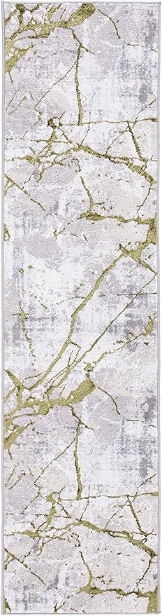 SAFAVIEH Amelia Collection Runner Rug - 2' x 6', Grey & Green, Modern Abstract Design, Non-Shedding & Easy Care, Ideal for High Traffic Areas in Living Room, Bedroom (ALA293J)