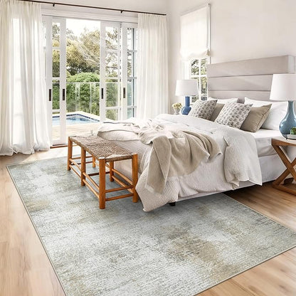 5x7 Area Rugs for Living Room: Washable Rug Modern Abstract Neutral Soft Rugs Non-Slip Low-Pile Indoor Floor Carpet for Bedroom Dining Room Nursery (Beige, 5'x7')