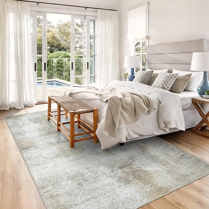 6x9 Area Rugs for Living Room: Washable Rug Modern Abstract Neutral Soft Rugs Non-Slip Low-Pile Indoor Floor Carpet for Bedroom Dining Room Kitchen (Beige, 6'x9')