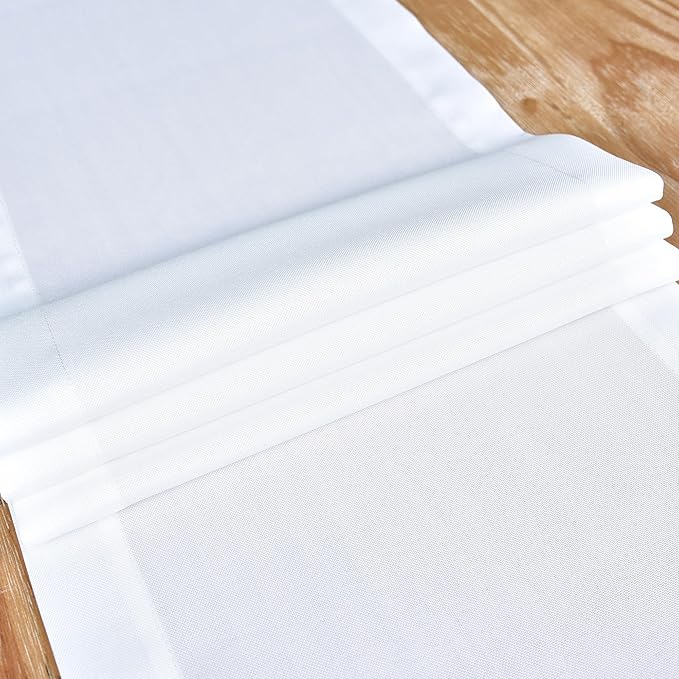 NEWISHER Farmhouse Rustic Table Runner Solid White Rectangular Table Runners Faux Linen Table Runner for Everyday Use Kitchen Dining Party Table 13x72 Inch
