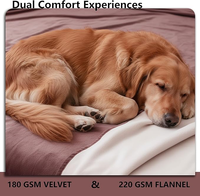 Waterproof Blanket for Couch, Leak Proof Dog Bed Blankets Reversible, Pet Throw Sofa Furniture Protector Machine Washable-52 x82,Burgundy Red+Cream