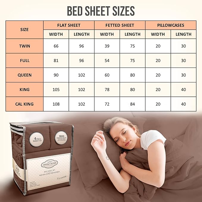 Full Size Bed Sheets Cooling - Luxury Hotel Sheet Set - Soft Sheets with Elastic Corner Straps - Deep Pocket Microfiber Bedsheets - Bedding Sheet & Pillowcases - 4 PC (Full Size, Brown)