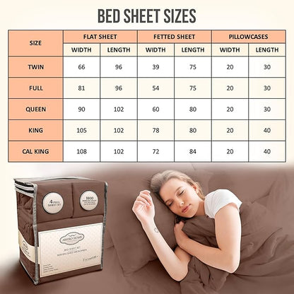 Full Size Bed Sheets Cooling - Luxury Hotel Sheet Set - Soft Sheets with Elastic Corner Straps - Deep Pocket Microfiber Bedsheets - Bedding Sheet & Pillowcases - 4 PC (Full Size, Brown)
