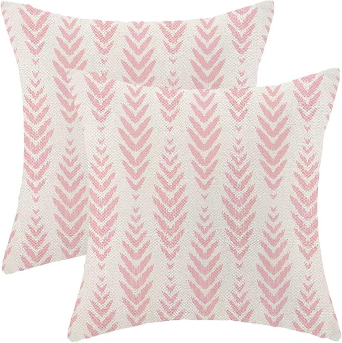 BETGINY Boho Pillow Covers 20 x 20 Inch Pack of 2, Pink Bohemian Ethnic Herringbone Pattern Decorative Throw Pillow Covers Vintage Linen Farmhouse Outdoor Pillowcase for Bedroom Home Sofa Decor